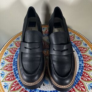 Dolce Vita Hariet Womens Sz 10 Black Faux Leather Chunky Penny Loafers Vegan